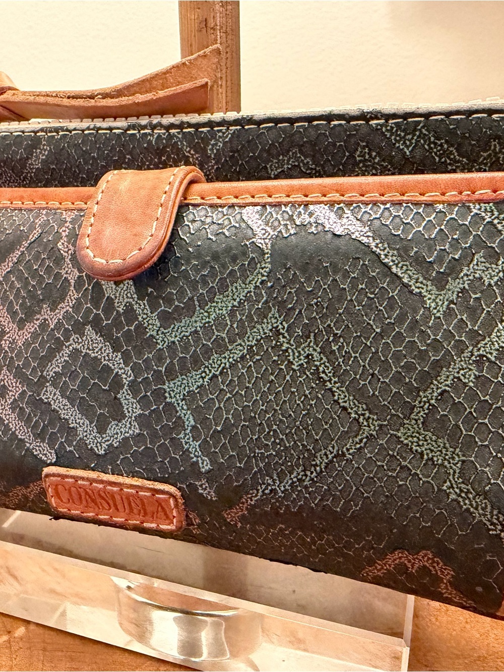 Consuela Black and Brown Textured Wallet with Logo Patch - Picture 2 of 11